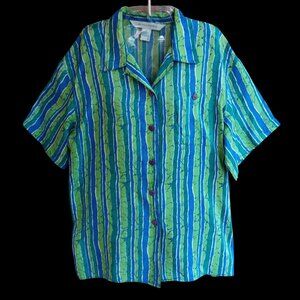 Melrose Studio Womens Top Blouse Button Front Short Sleeves 100% Silk Size L